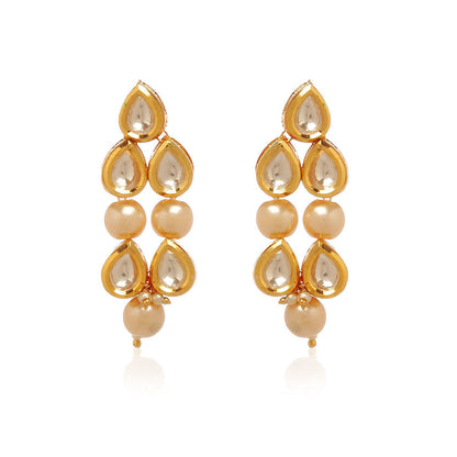 MINAKI 22K Gold Plated Necklace Set In Kundan-Polki Setting-White (Set of 2)