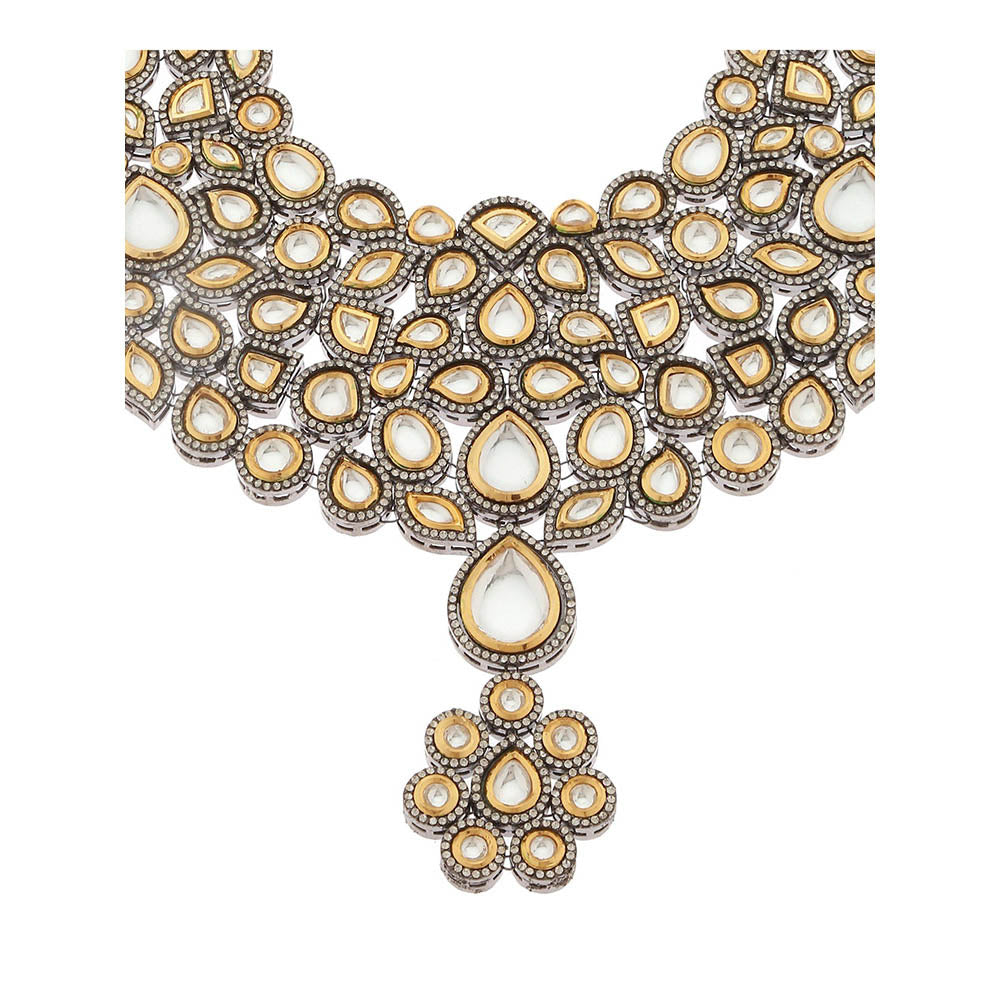MINAKI 22K Gold Plated Necklace Set In Kundan-Polki Setting-Silver (Set of 3)