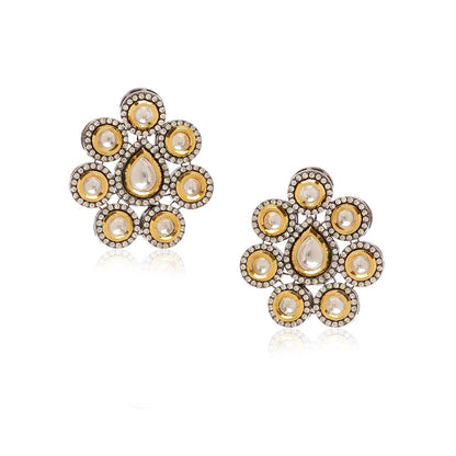 MINAKI 22K Gold Plated Necklace Set In Kundan-Polki Setting-Silver (Set of 3)