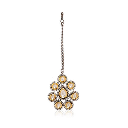 MINAKI 22K Gold Plated Necklace Set In Kundan-Polki Setting-Silver (Set of 3)