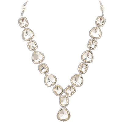 MINAKI 22K Gold Plated Necklace Set In Kundan-Polki Setting-Silver (Set of 2)