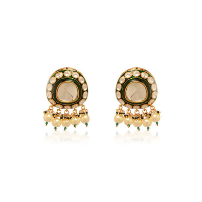 MINAKI 22K Gold Plated Choker Set Kundan Green Meenakari Beads Pearls with Earrings Maang Tikka