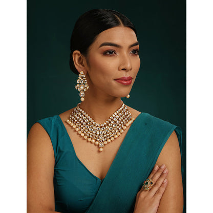 MINAKI 22K Gold Plated Necklace Set Kundan Embellished Pearls with Matching Earrings