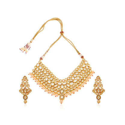 MINAKI 22K Gold Plated Necklace Set Kundan Embellished Pearls with Matching Earrings