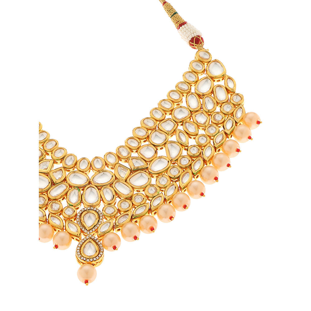 MINAKI 22K Gold Plated Necklace Set Kundan Embellished Pearls with Matching Earrings
