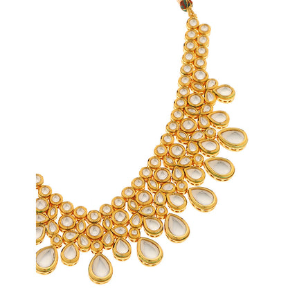 MINAKI 22K Gold Plated Necklace Set Kundan Embellished with Drops Matching Earrings and Maang Tikka