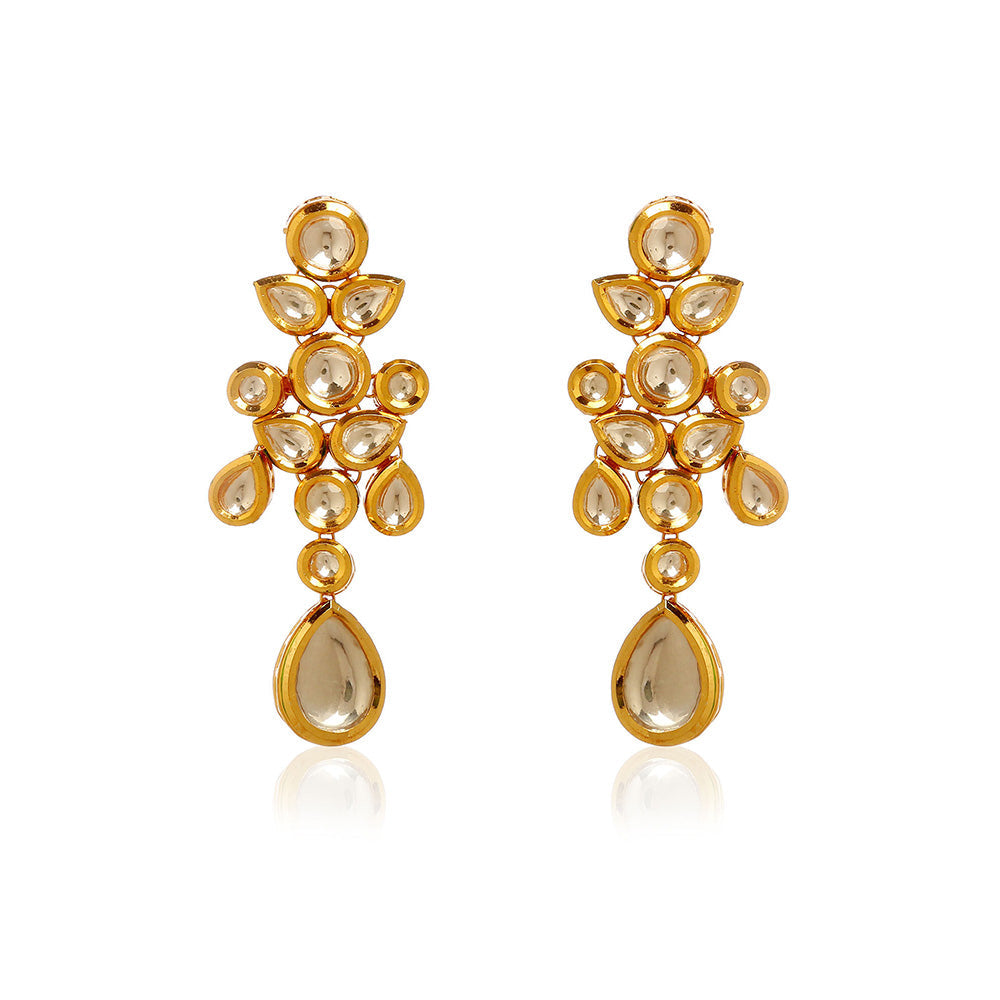MINAKI 22K Gold Plated Necklace Set Kundan Embellished with Drops Matching Earrings and Maang Tikka