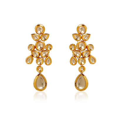 MINAKI 22K Gold Plated Necklace Set Kundan Embellished with Drops Matching Earrings and Maang Tikka