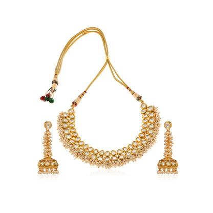 MINAKI 22K Gold Plated Necklace Set Kundan Embellished Pearls with Matching Jhumki Earrings
