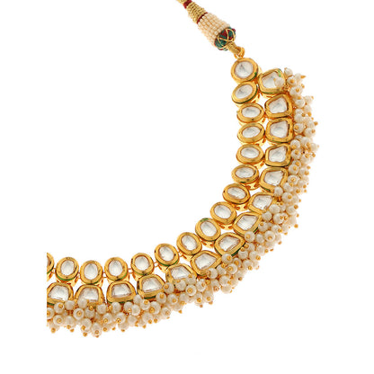 MINAKI 22K Gold Plated Necklace Set Kundan Embellished Pearls with Matching Jhumki Earrings