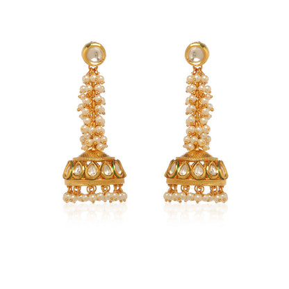 MINAKI 22K Gold Plated Necklace Set Kundan Embellished Pearls with Matching Jhumki Earrings