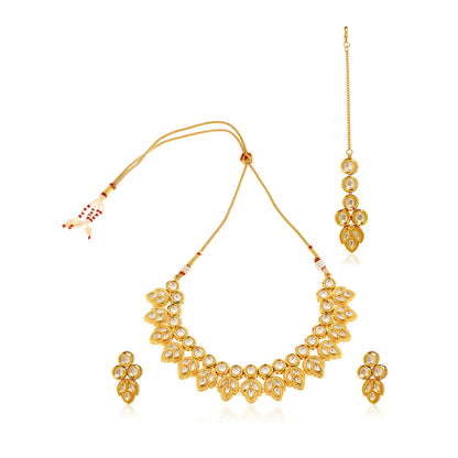 MINAKI 22K Gold Plated Necklace Set In Kundan Setting with Matching Earrings and Maang Tikka