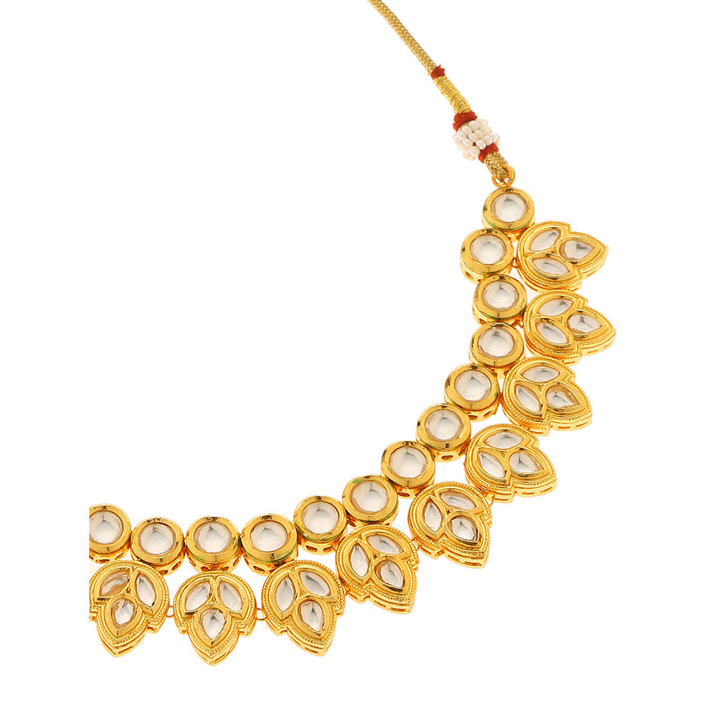 MINAKI 22K Gold Plated Necklace Set In Kundan Setting with Matching Earrings and Maang Tikka