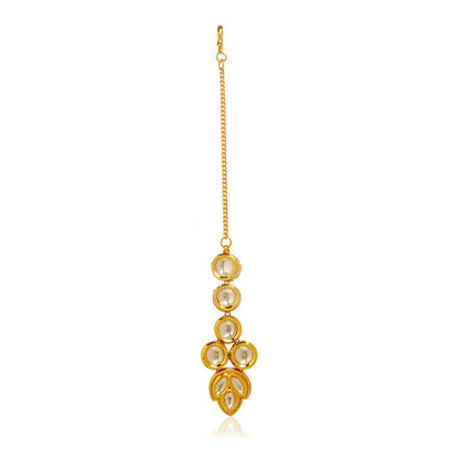 MINAKI 22K Gold Plated Necklace Set In Kundan Setting with Matching Earrings and Maang Tikka
