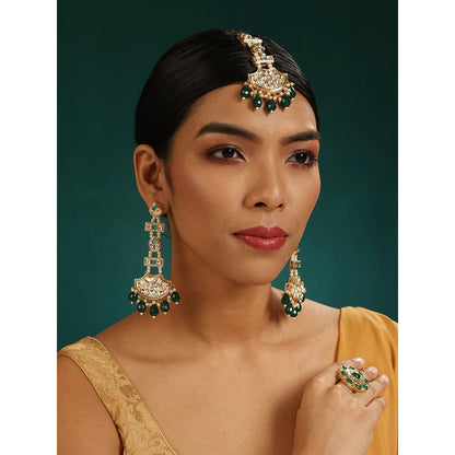 MINAKI Green Jewellery Maang Tikka and Earrings
