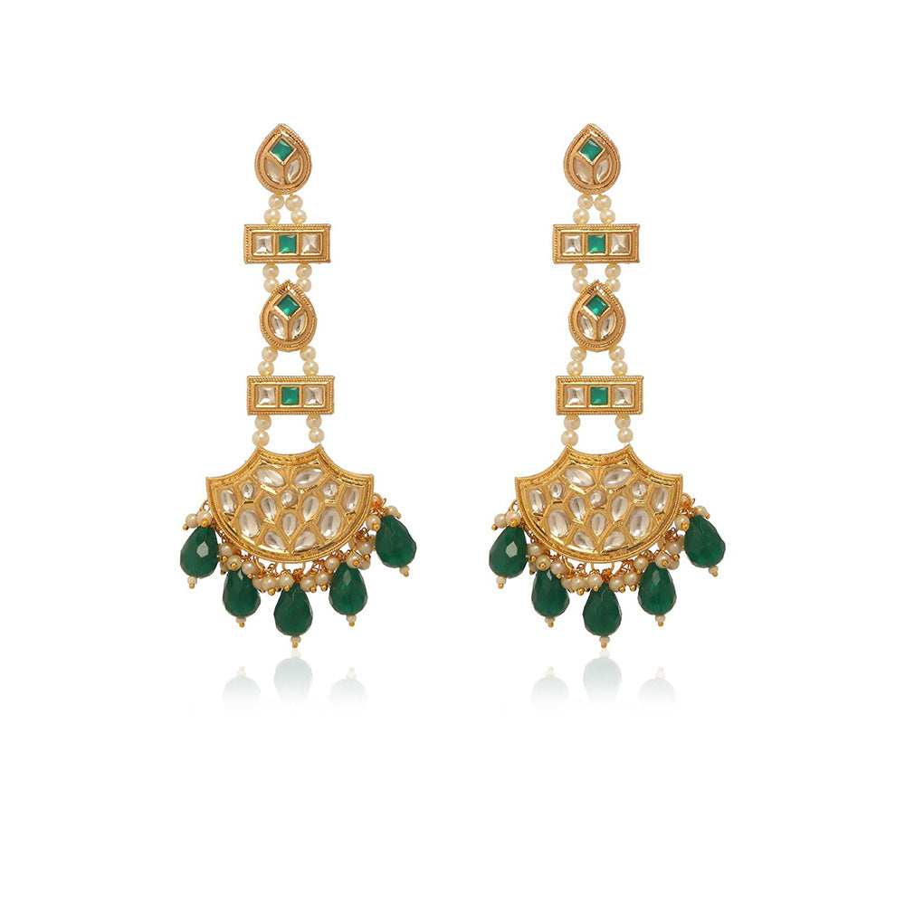 MINAKI Green Jewellery Maang Tikka and Earrings