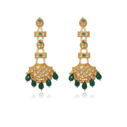 MINAKI Green Jewellery Maang Tikka and Earrings