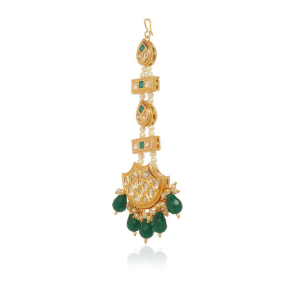 MINAKI Green Jewellery Maang Tikka and Earrings