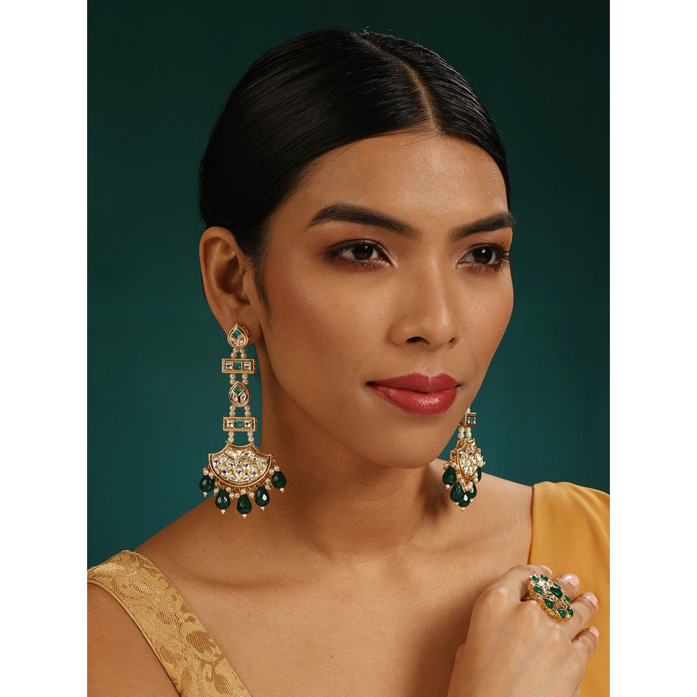 MINAKI Green Jewellery Maang Tikka and Earrings