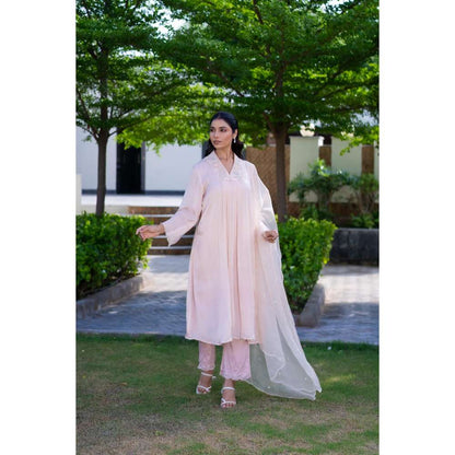 MINSH Rose Pink Kurta With Pant And Dupatta (Set of 3)