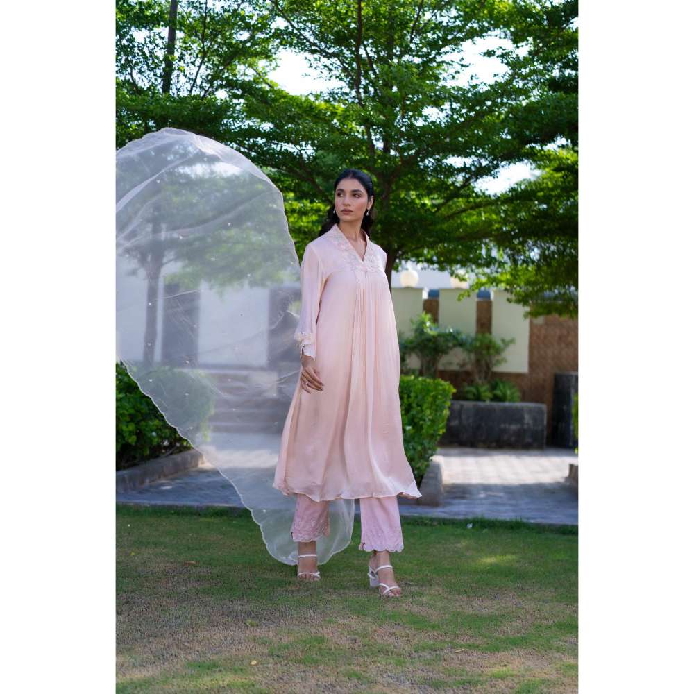 MINSH Rose Pink Kurta With Pant And Dupatta (Set of 3)