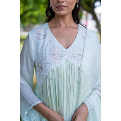 MINSH Amber Ombre Green Anarkali Kurta With Pant And Dupatta (Set of 3)