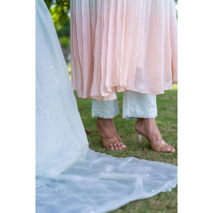 MINSH Amber Ombre Green Anarkali Kurta With Pant And Dupatta (Set of 3)