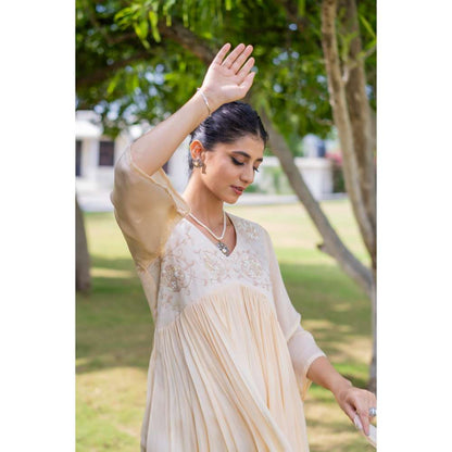 MINSH Citrine Ombre Beige Anarkali Kurta With Pant And Dupatta (Set of 3)