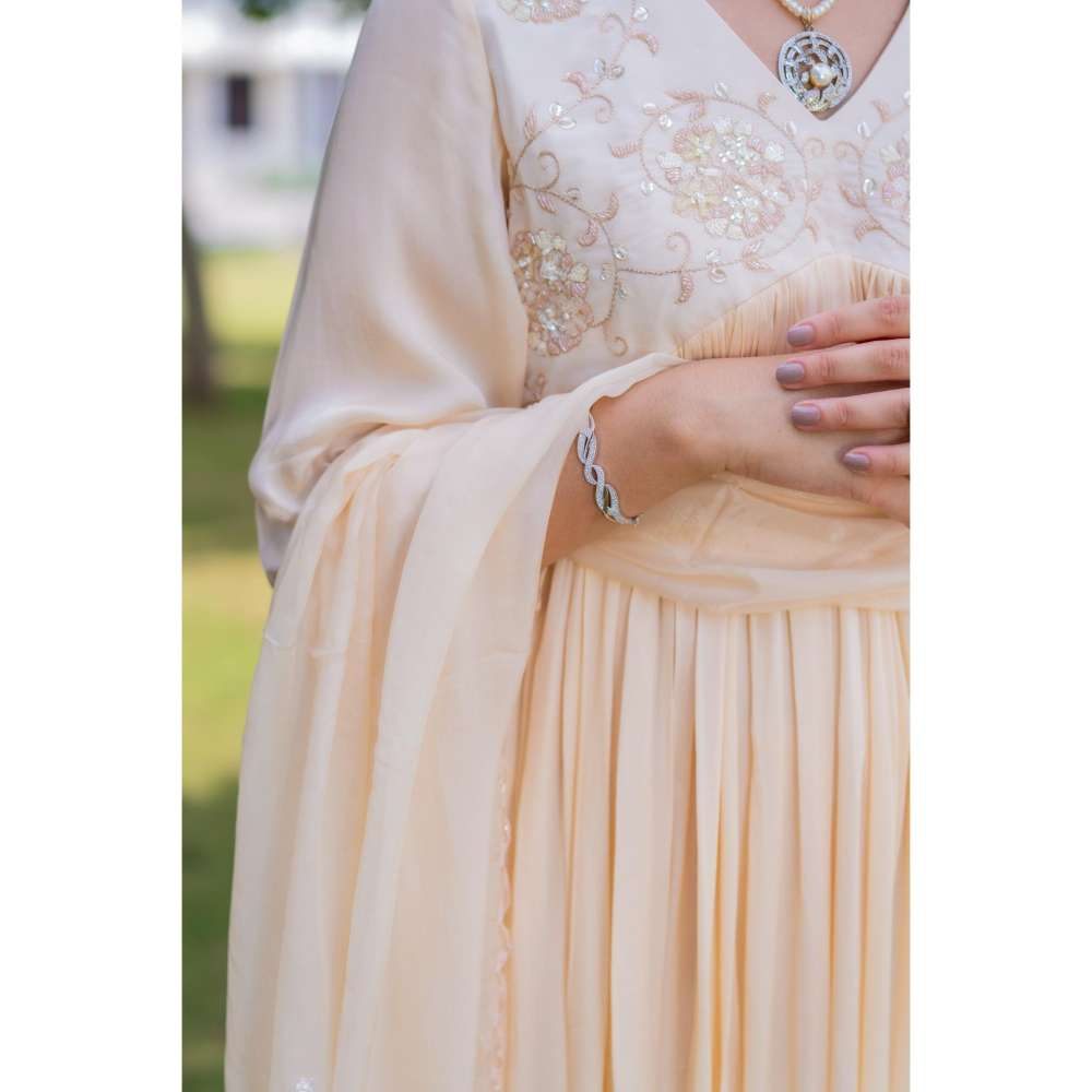 MINSH Citrine Ombre Beige Anarkali Kurta With Pant And Dupatta (Set of 3)