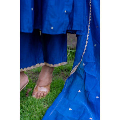 MINSH Royal Blue Angrakha Kurta With Pant And Dupatta (Set of 3)