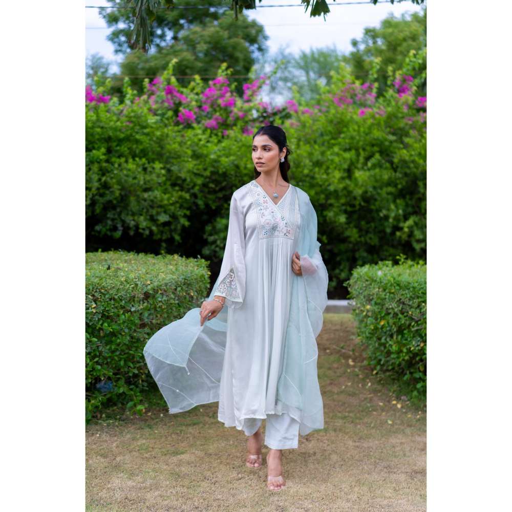 MINSH Blue Bell Kurta With Pant And Dupatta (Set of 3)