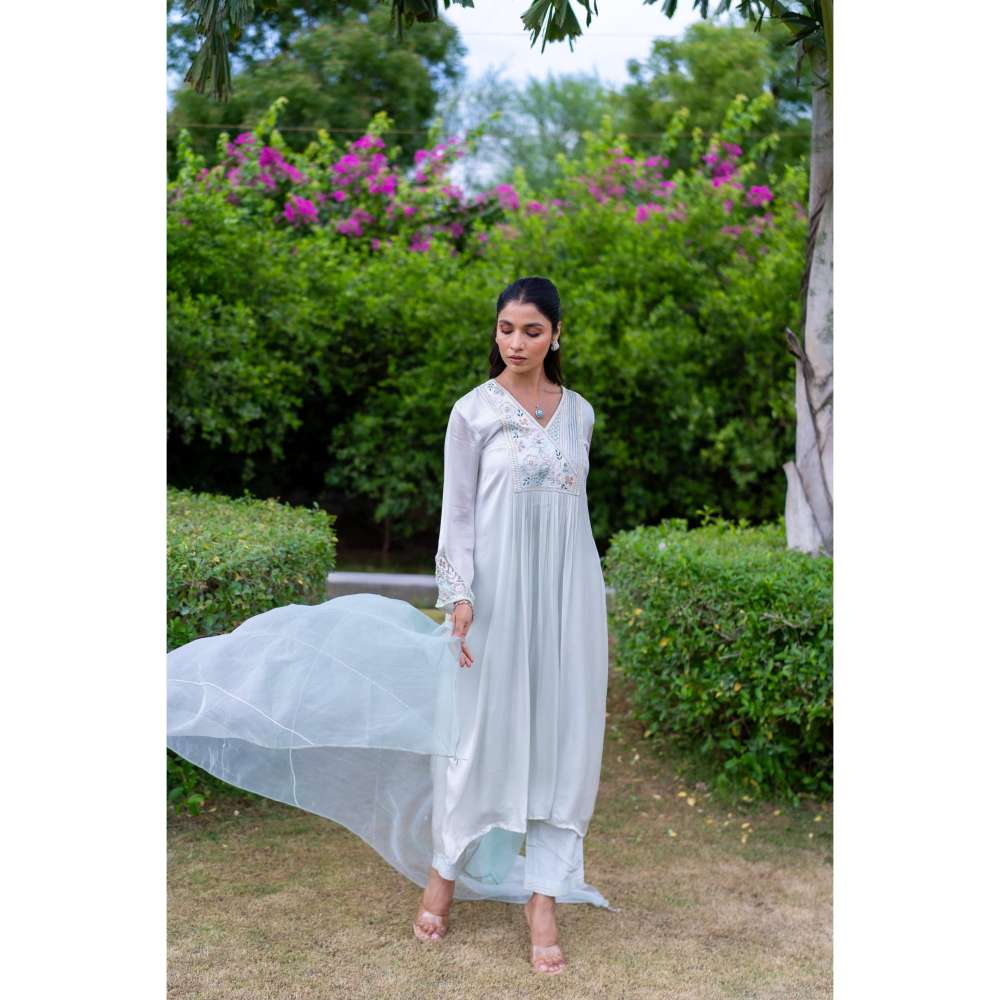 MINSH Blue Bell Kurta With Pant And Dupatta (Set of 3)