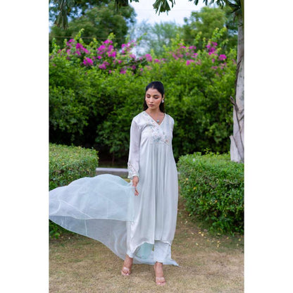 MINSH Blue Bell Kurta With Pant And Dupatta (Set of 3)