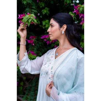 MINSH Blue Bell Kurta With Pant And Dupatta (Set of 3)