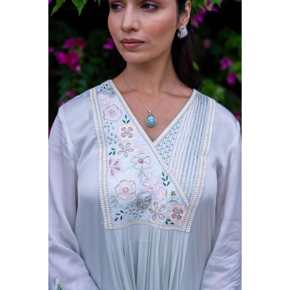 MINSH Blue Bell Kurta With Pant And Dupatta (Set of 3)