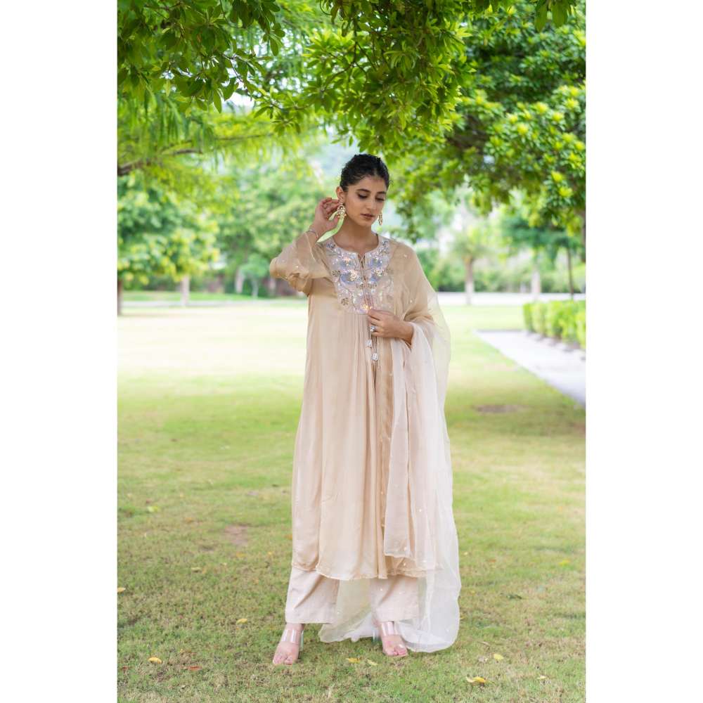 MINSH Tuscan Khaki Kurta With Pant And Dupatta (Set of 3)