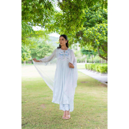 MINSH Sky Blue Kurta With Pant And Dupatta (Set of 3)