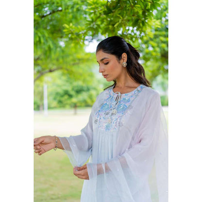 MINSH Sky Blue Kurta With Pant And Dupatta (Set of 3)