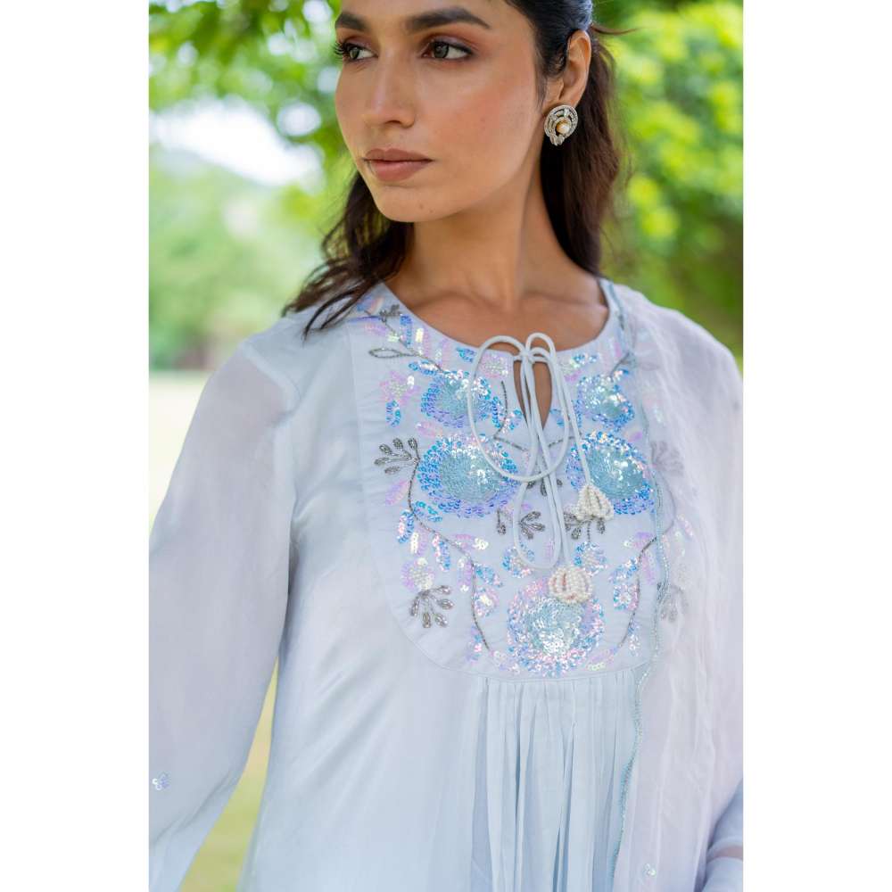 MINSH Sky Blue Kurta With Pant And Dupatta (Set of 3)