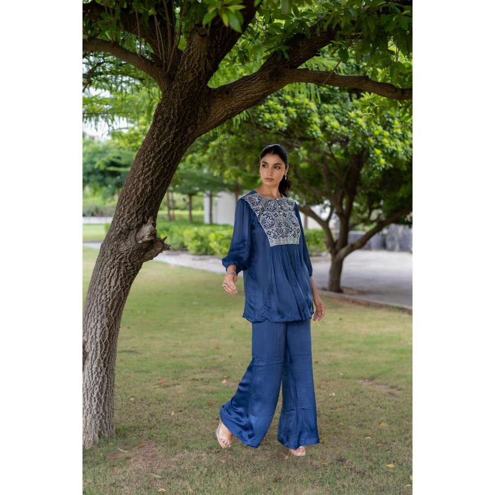 MINSH Midnight Blue Kurti With Palazzo (Set of 2)