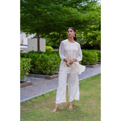 MINSH Pristine White Kurti With Palazzo (Set of 2)