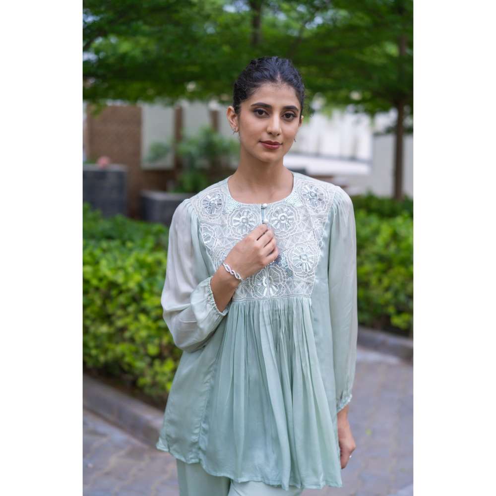 MINSH Eucalyptus Green Kurti With Palazzo (Set of 2)