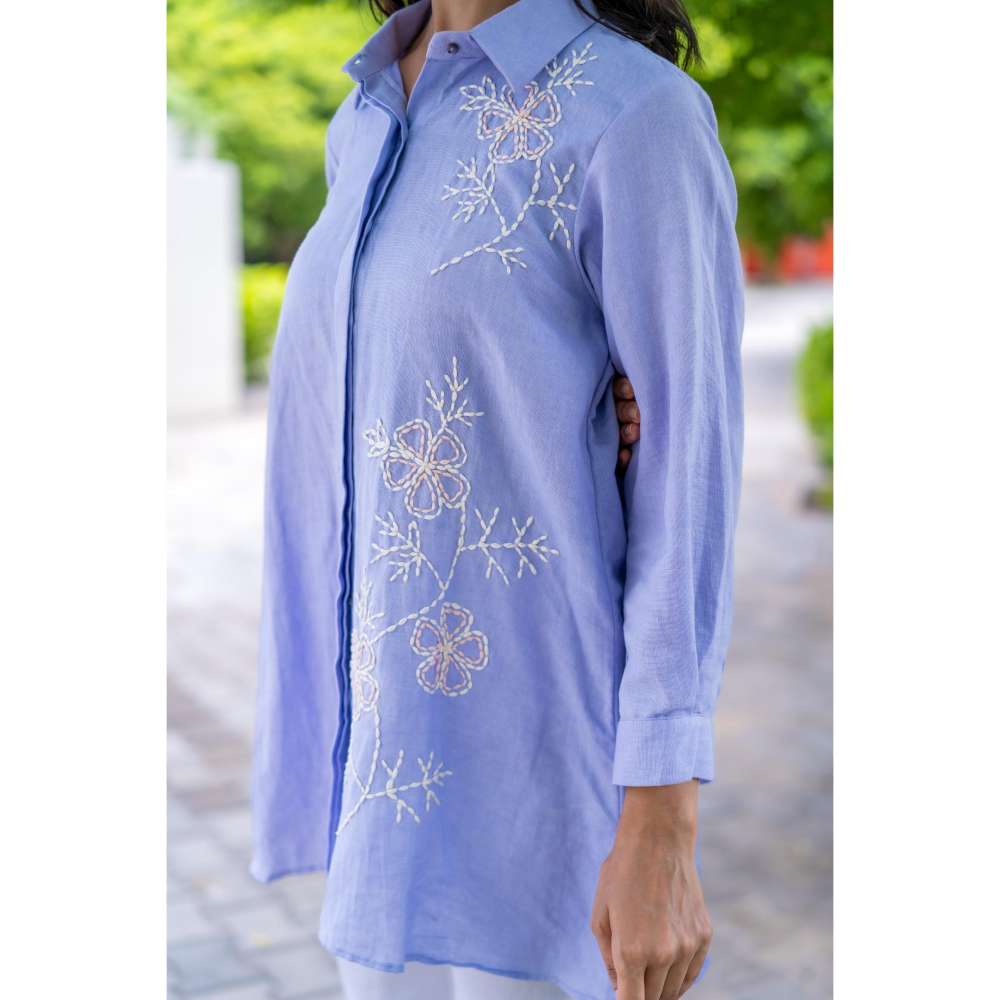 MINSH Lunara Blue Shirt Style Kurti With Pant (Set of 2)