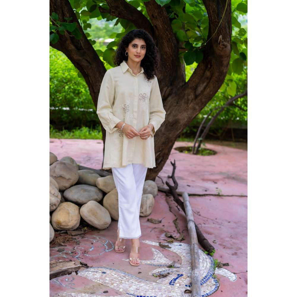 MINSH Solace Beige Shirt Style Kurti With Pant (Set of 2)