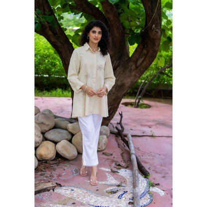 MINSH Solace Beige Shirt Style Kurti With Pant (Set of 2)