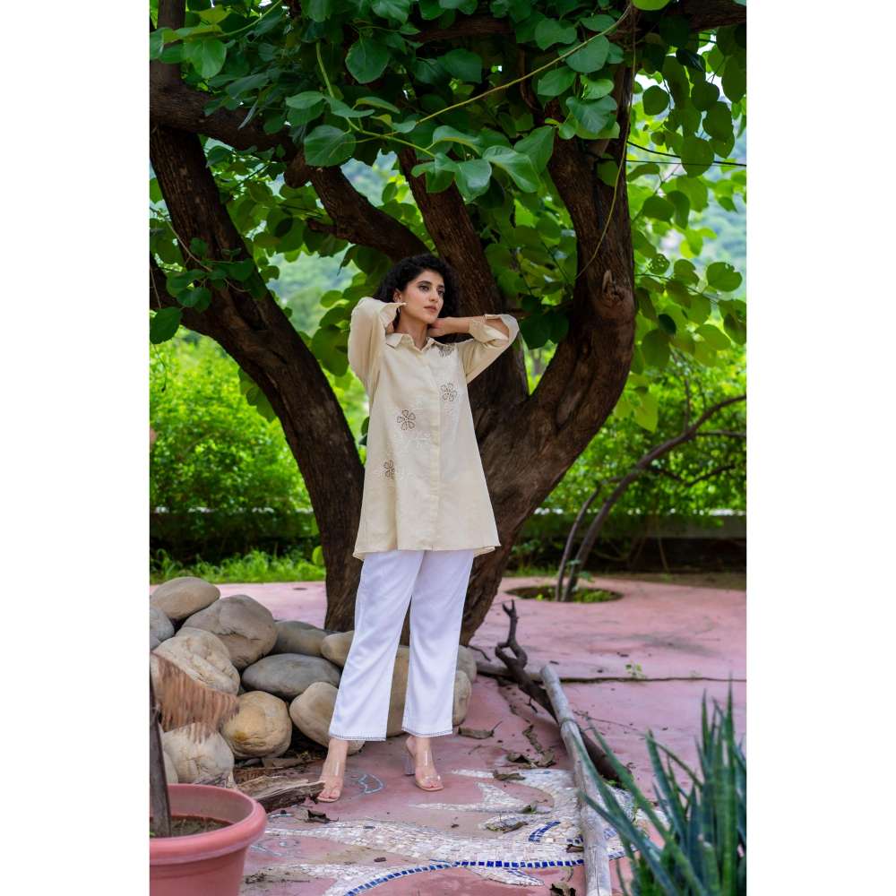 MINSH Solace Beige Shirt Style Kurti With Pant (Set of 2)