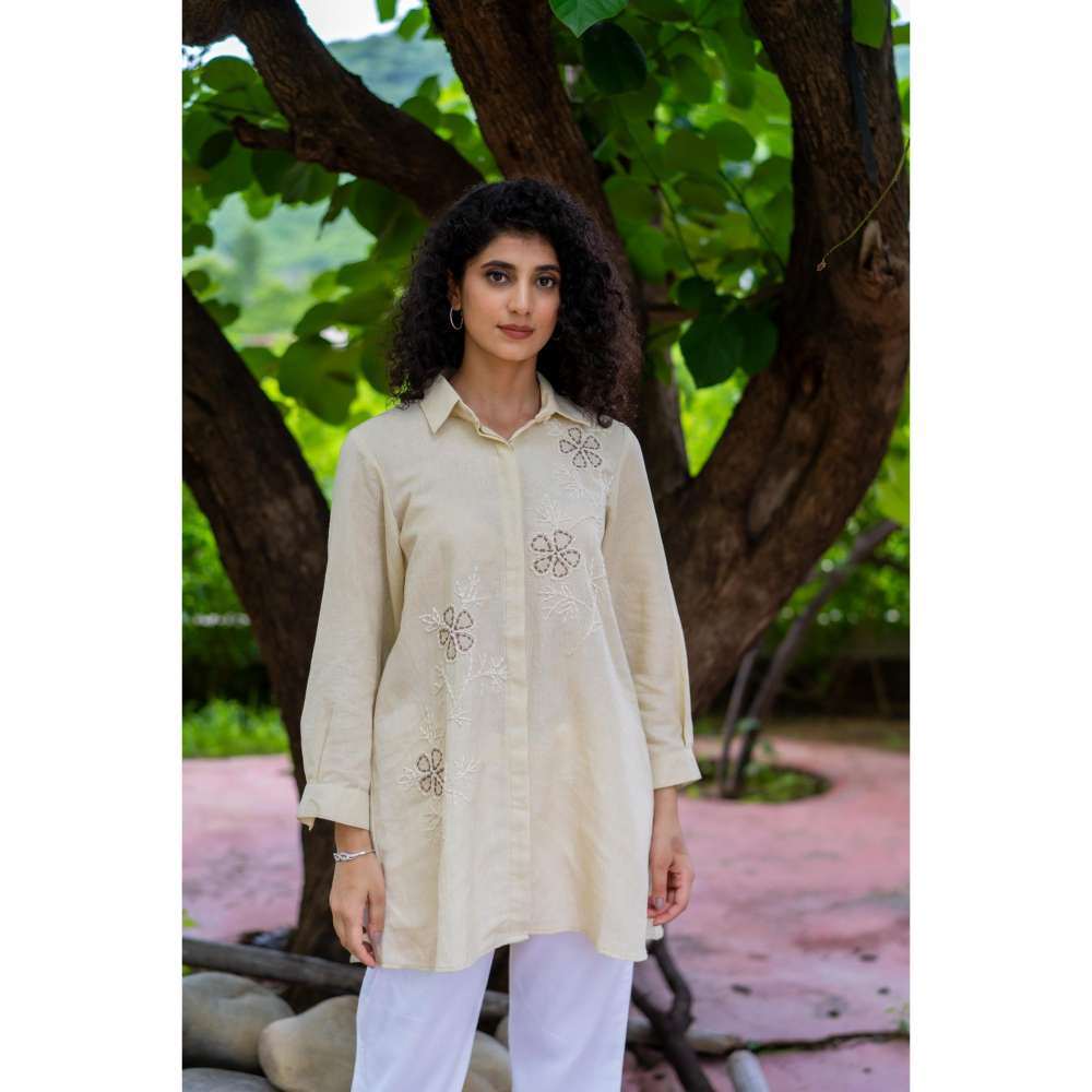 MINSH Solace Beige Shirt Style Kurti With Pant (Set of 2)
