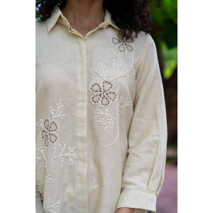 MINSH Solace Beige Shirt Style Kurti With Pant (Set of 2)