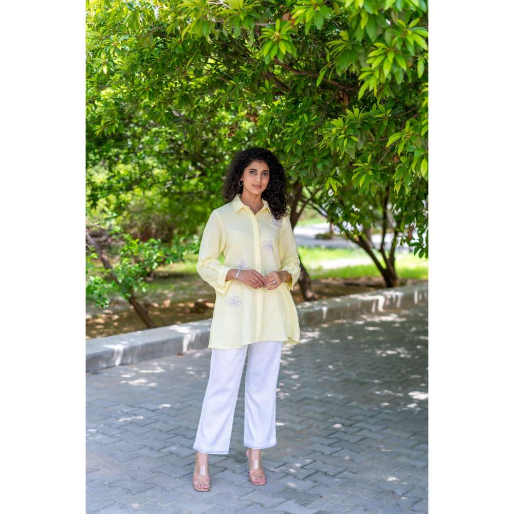 MINSH Elie Yellow Shirt Style Kurti With Pant (Set of 2)