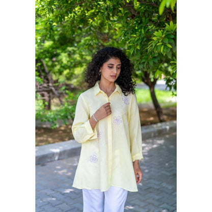 MINSH Elie Yellow Shirt Style Kurti With Pant (Set of 2)